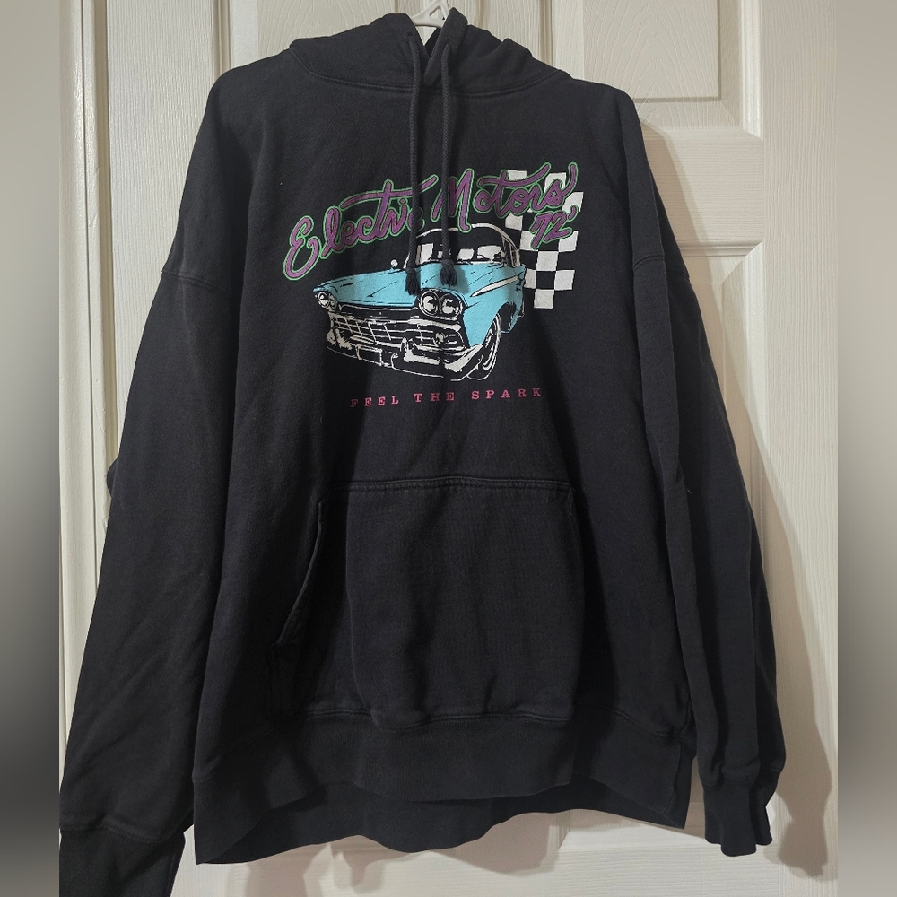 Brandy Melville Oversized Electric Motors 72 Heavyweight Hoodie, Faded Gray, EUC - Picture 2 of 10